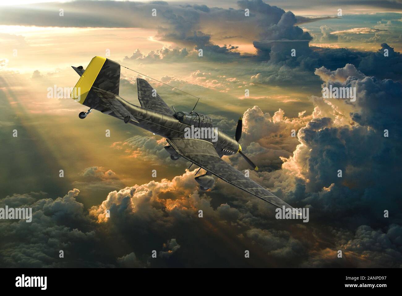 Le rendu 3D d'une guerre mondiale deux bombardier en piqué allemand plongée sous-marine. Banque D'Images