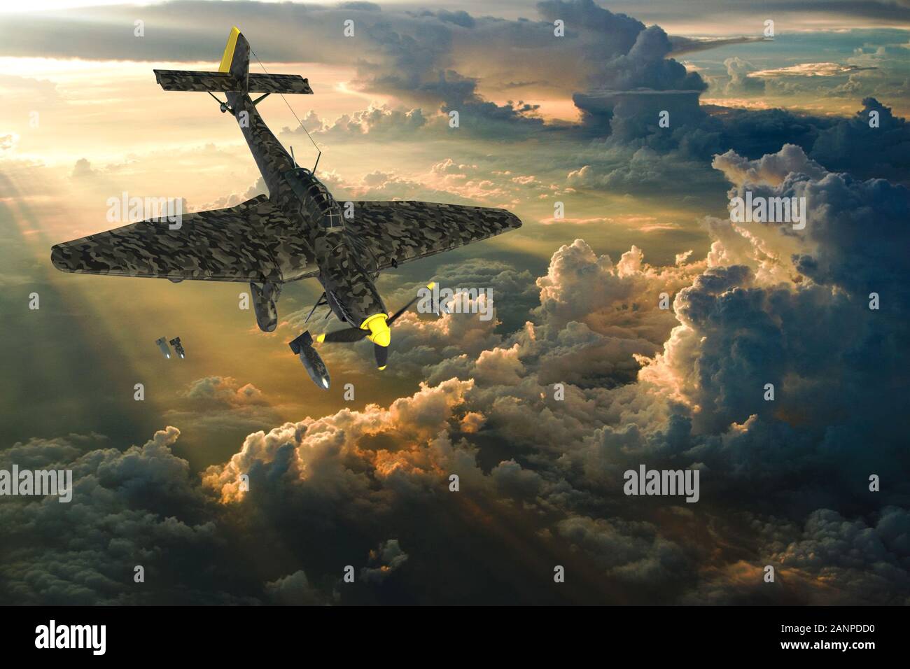 Le rendu 3D d'une guerre mondiale deux bombardier en piqué allemand plongée sous-marine. Banque D'Images