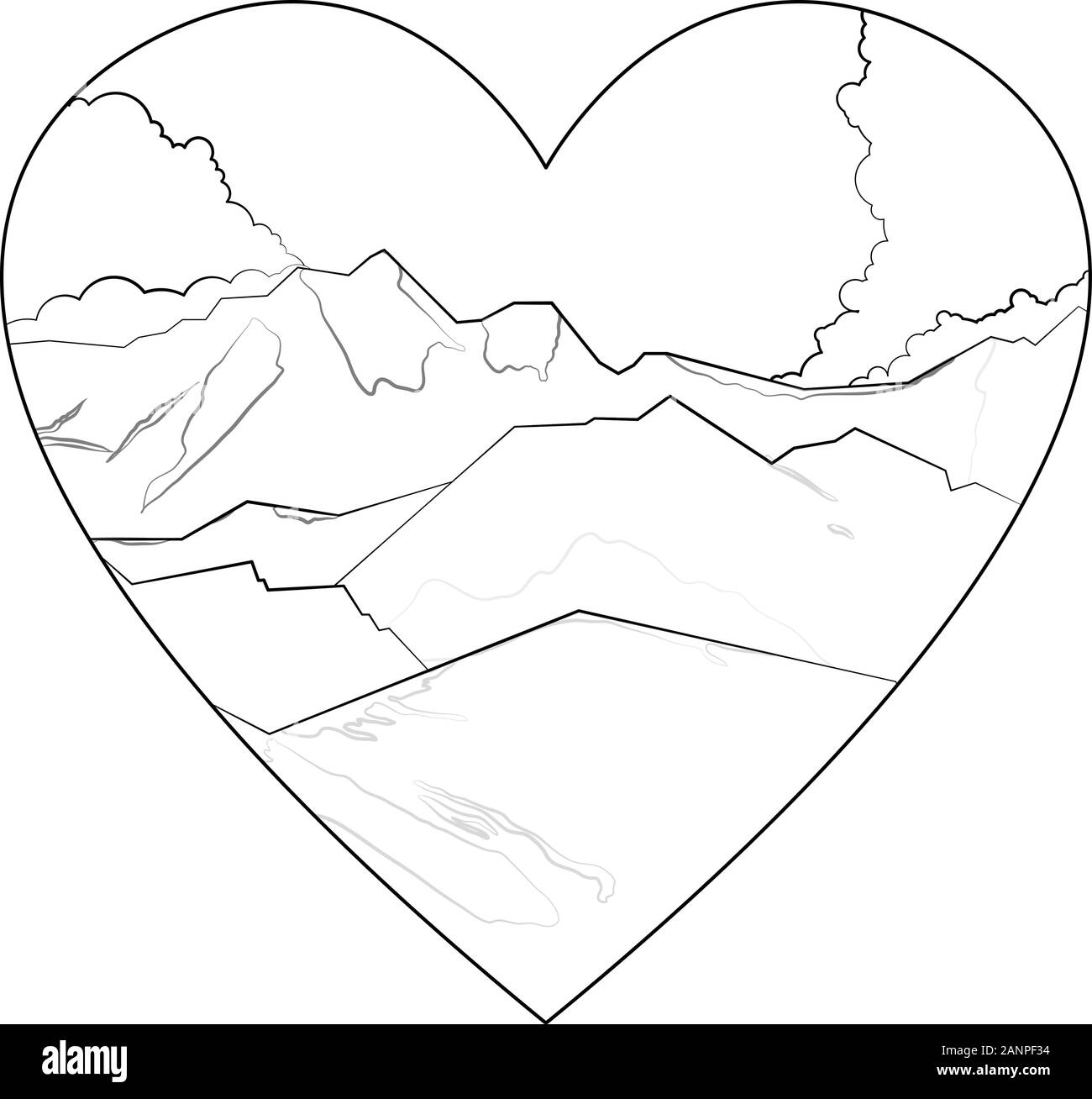 Paysage montagnes frontières illustration isolé sur le coeur Illustration de Vecteur