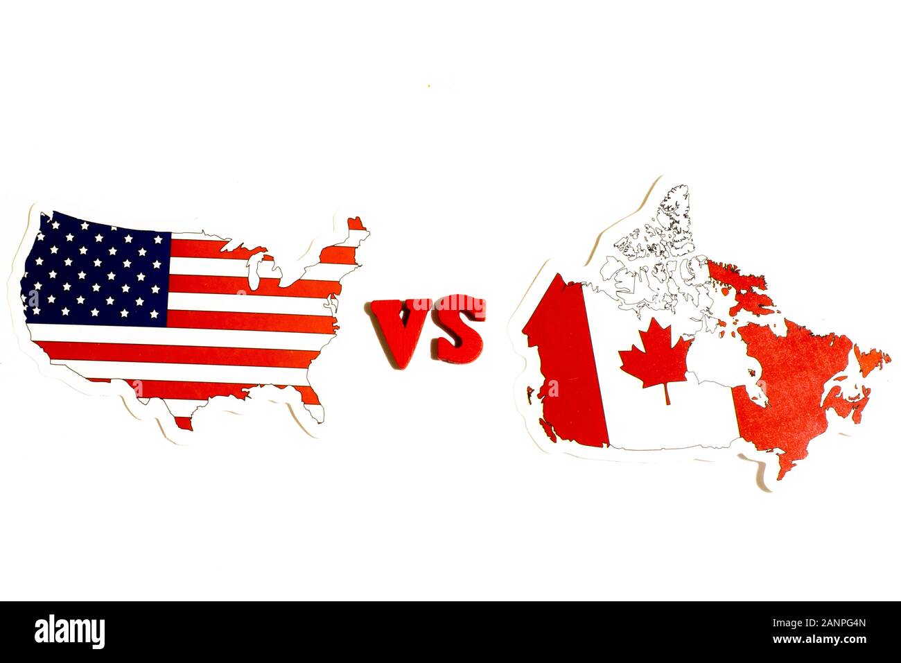 Los Angeles, Californie, États-Unis - 17 janvier 2020: Les États-Unis contre le Canada concept. Drapeau national du pays sur fond blanc, éditorial illustratif Banque D'Images