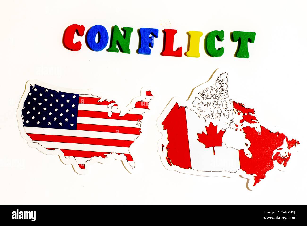 Los Angeles, Californie, États-Unis - 17 janvier 2020: Les États-Unis contre le Canada concept de conflit avec des drapeaux nationaux, éditorial illustratif Banque D'Images