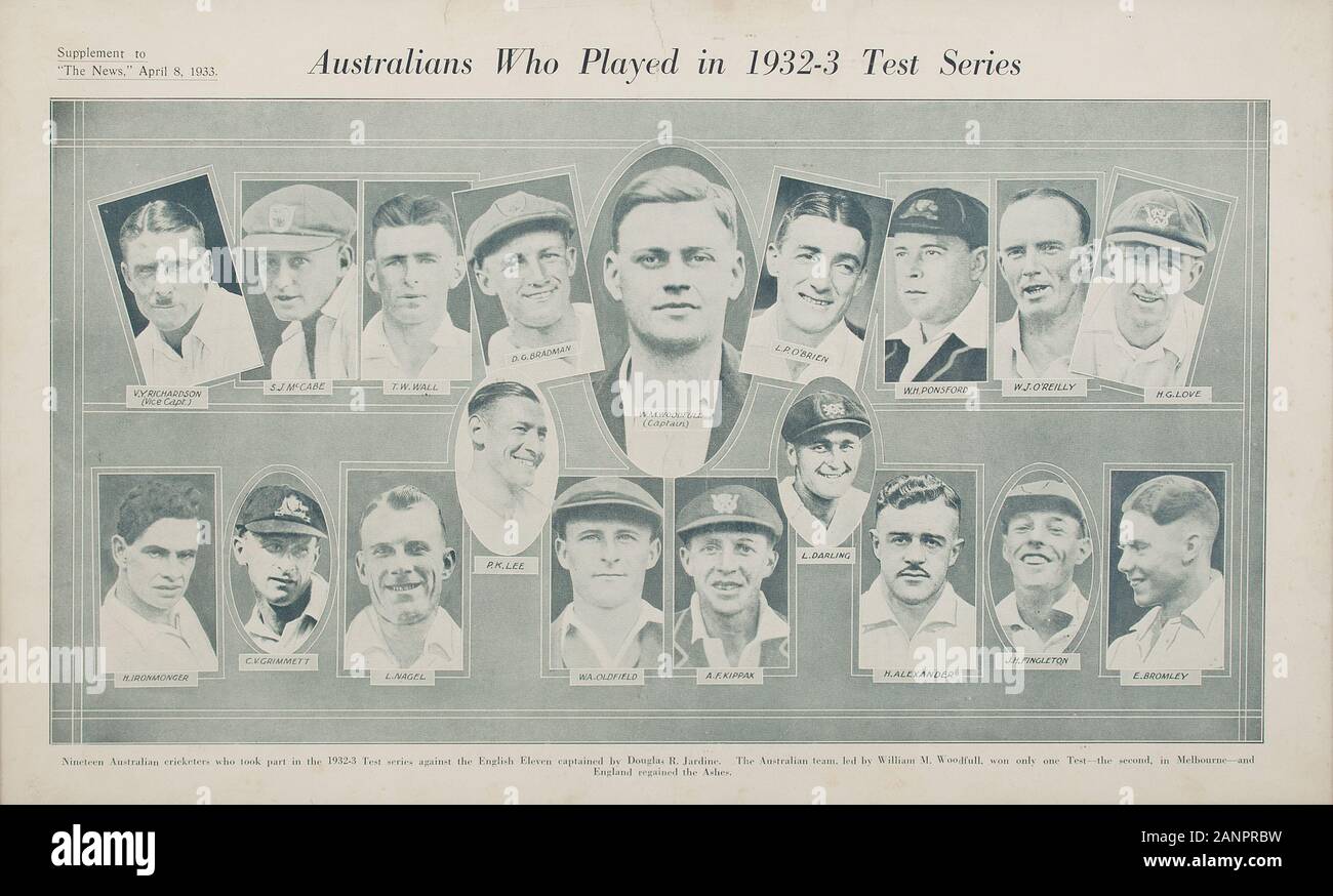 Australiens qui ont joué en 1932-3 Test Series Banque D'Images