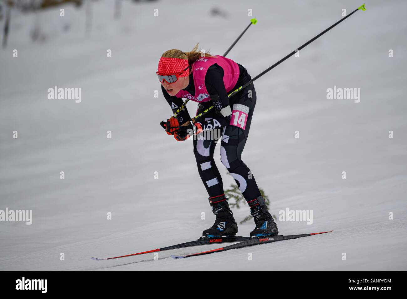 LAUSANNE, SUISSE. Jan 18th, 2020. BRABEC Alexa (USA) en concurrence dans le Combiné nordique : féminin NH/4km de Lausanne 2020 lors de l'établissement Les Jeux Olympiques de la jeunesse Centre nordique touffetées le Samedi, 18 janvier 2020. LAUSANNE, SUISSE. Credit : Taka G Wu/Alamy Live News Banque D'Images