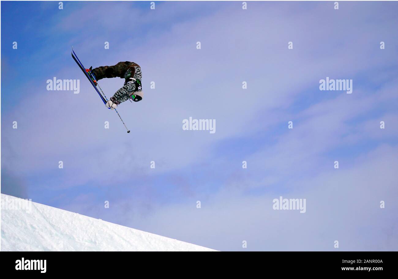 Le Tyrol du Sud, Italie. 18 janvier, 2020. Compétiteur lors de la Coupe du Monde FIS Freeski Slopestyle sur 18.01.2020 dans l''Alpe di Siusi (Alpe di Siusi) Snowpark, Italie. Credit : AlfredSS/Alamy Live News Banque D'Images