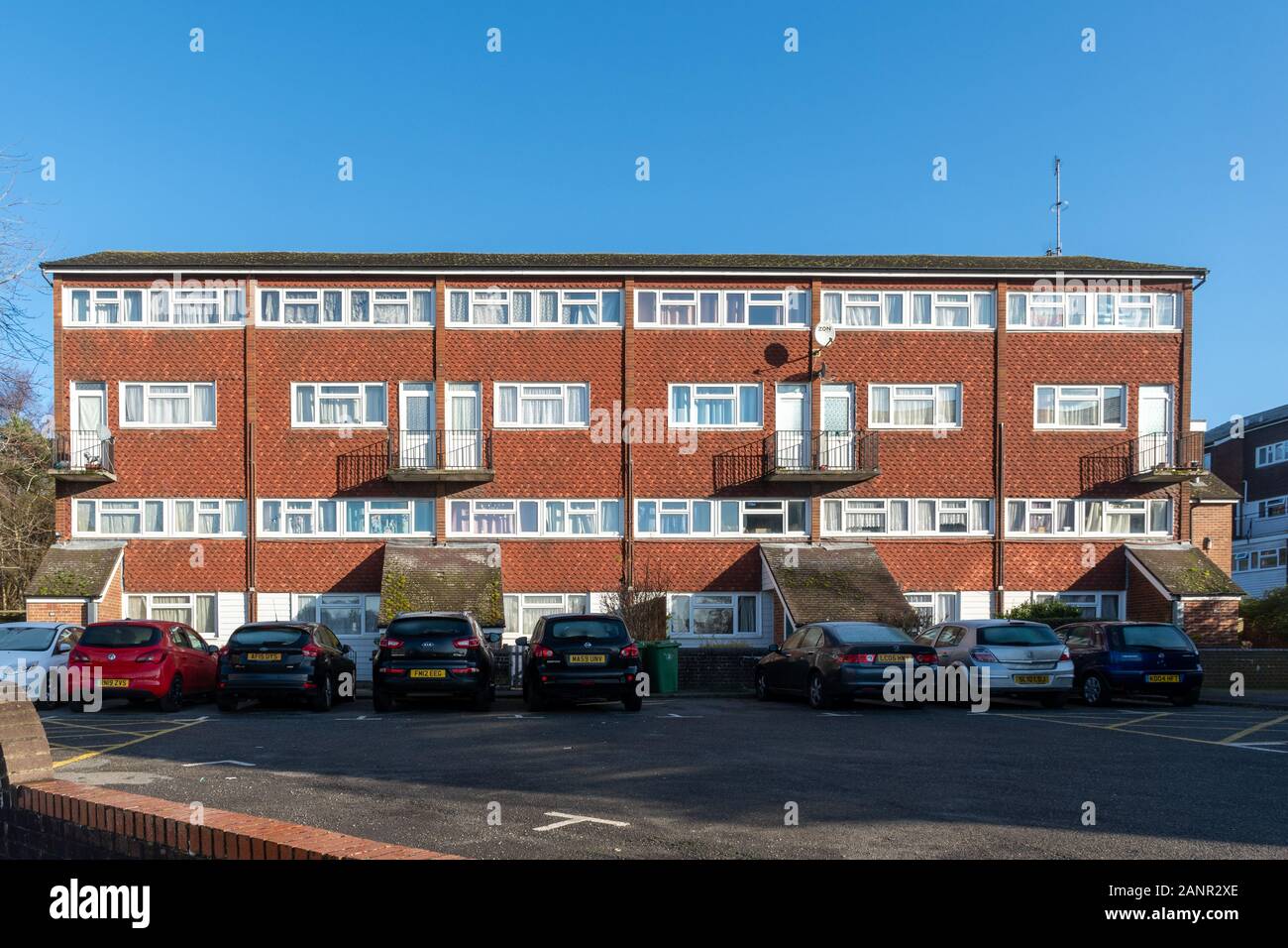 Conseil de bloc appartements, Camberley, Surrey, UK Banque D'Images