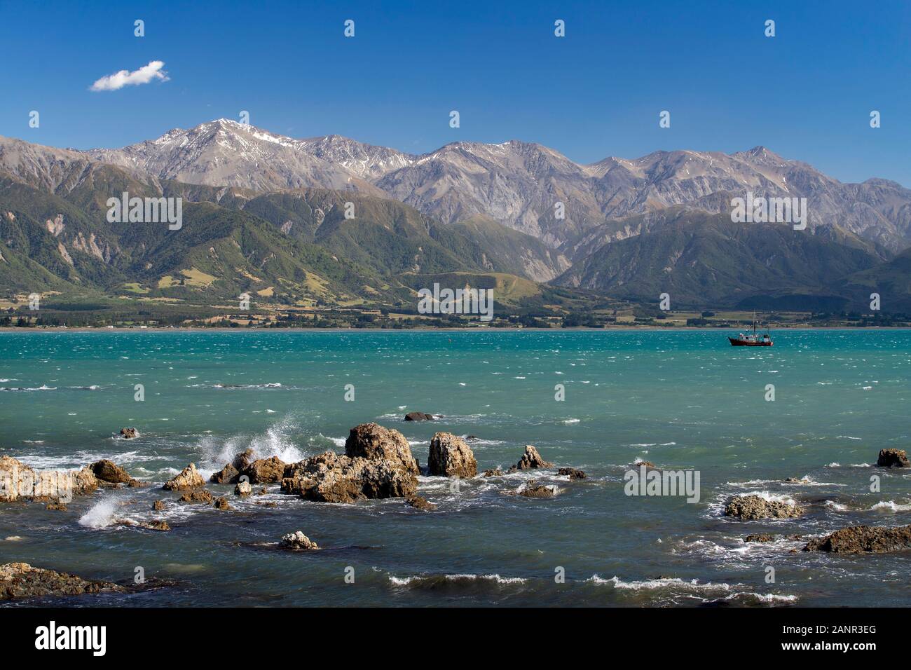 Kaikoura, Nouvelle-Zélande, à au nord vers le Mont Fyffe Banque D'Images