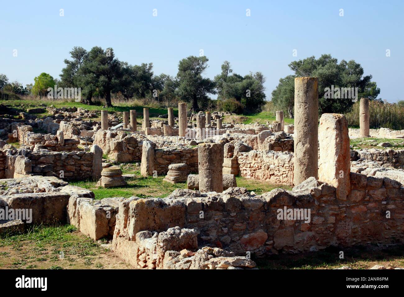 Ausgrabungsstätte der Antike Ayios Trias Basilique mit wunderbaren, Bodenmosaiken Sipahi, France - Nordzypern Banque D'Images