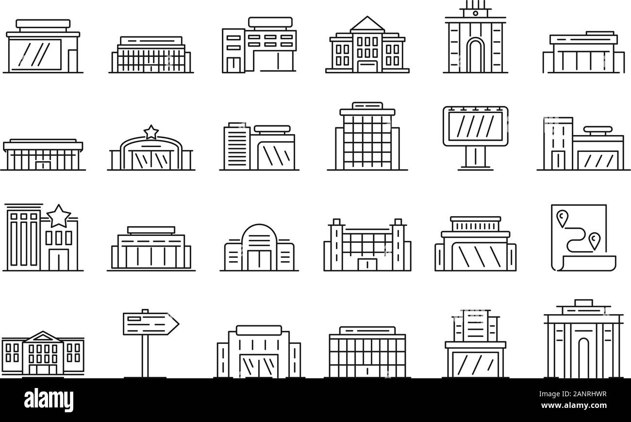 Centre d'exposition icons set. Ensemble de contours du centre des icônes vectorielles pour le web design isolé sur fond blanc Illustration de Vecteur