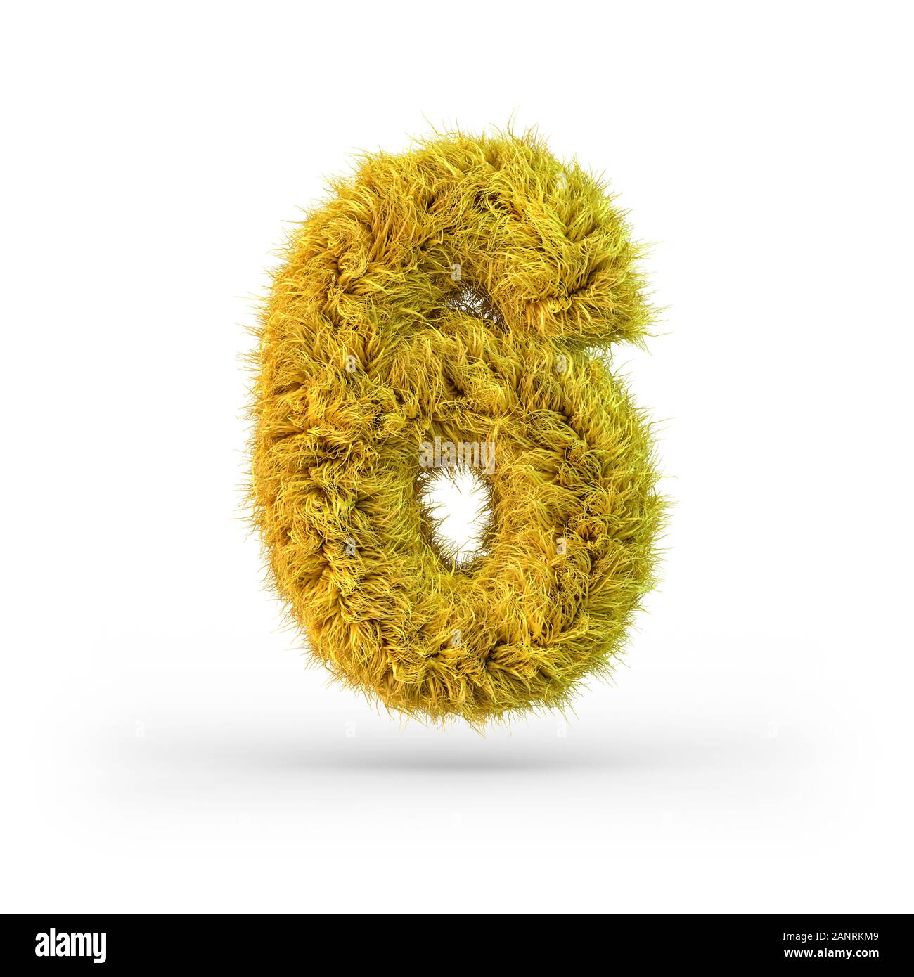 Numéro 6. Signe numérique. Fluffy jaune et furry font. Le rendu 3D Banque D'Images
