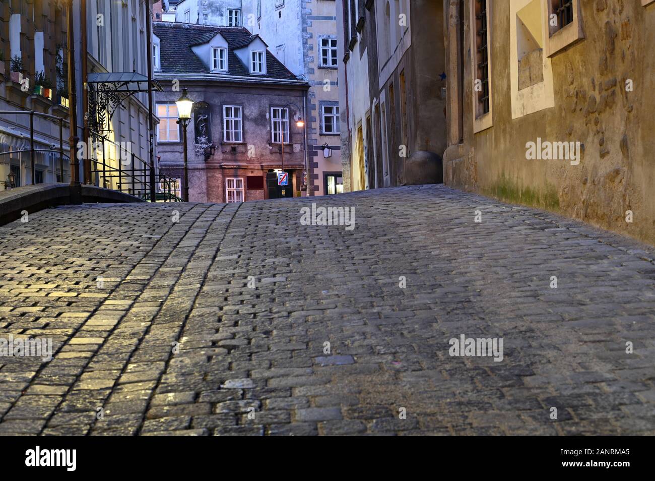 Griechengasse Old Stone Street la nuit à Vienne Autriche Banque D'Images