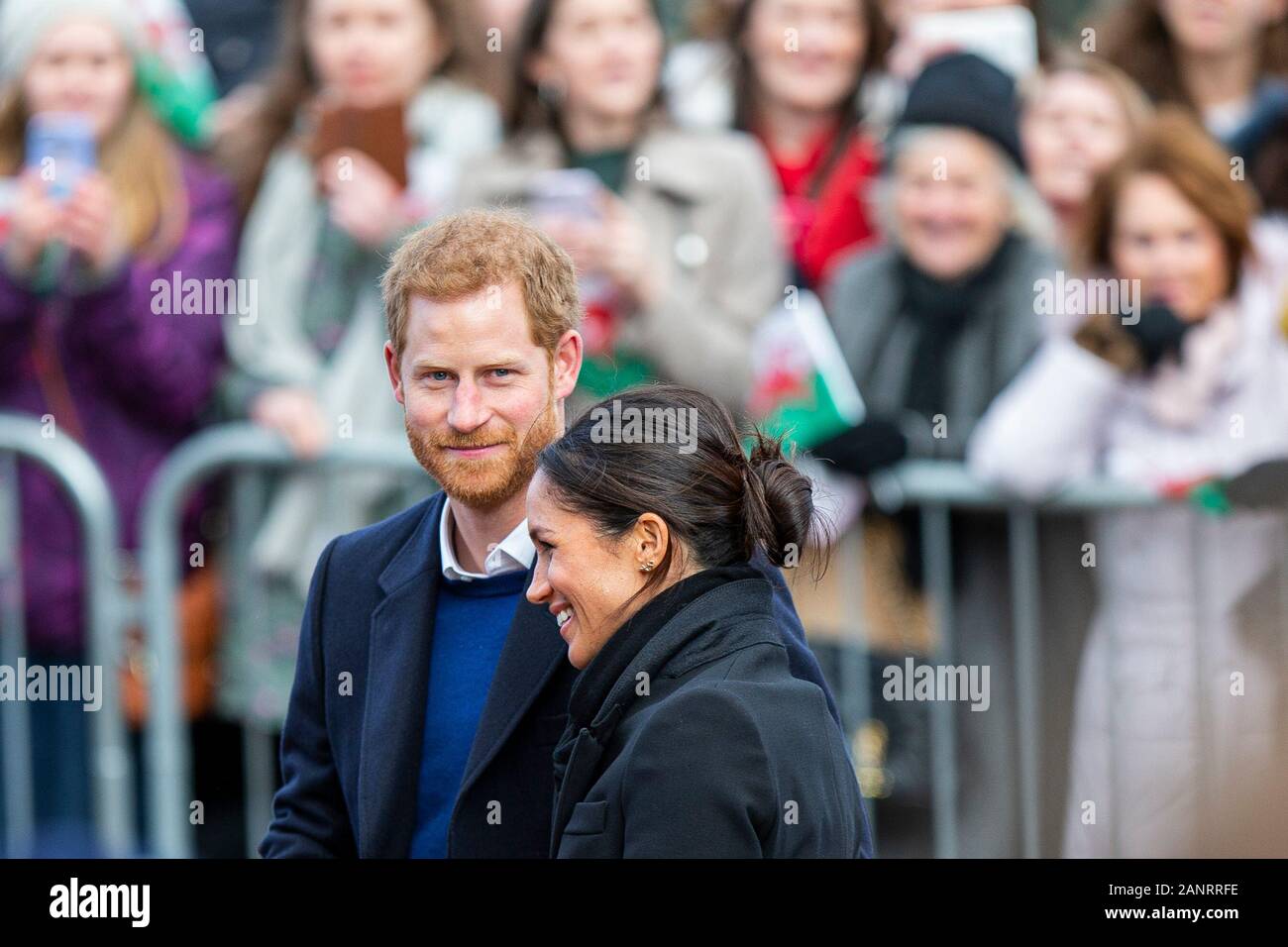 Cardiff, Wales, UK, 18 janvier 2018. Le prince Harry et son fiancé Meghan Markle arriver au château de Cardiff. Credit : Mark Hawkins/Alamy Live News Banque D'Images