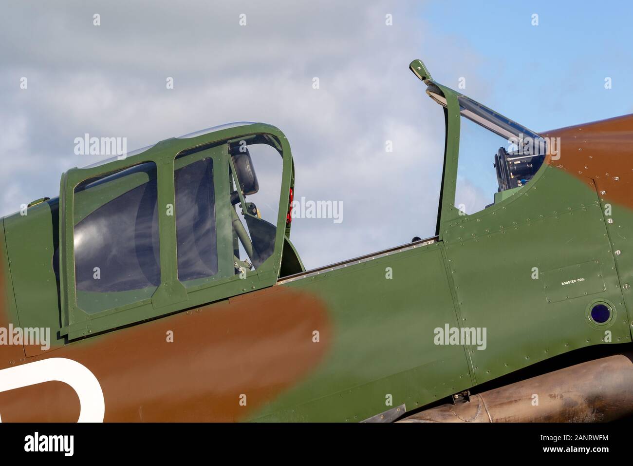 Cockpit sont des anciens de la Royal Australian Air Force (RAAF) Commonwealth Aircraft Corporation CA-13 Boomerang avions VH-MHR. Banque D'Images