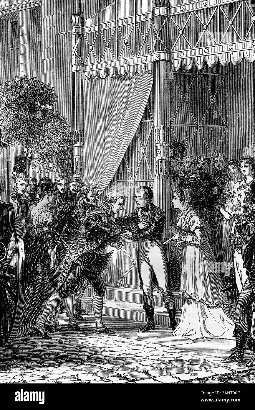 La réception du roi de Louis I d'Étrurie (1801-1803) dans la Malmaison. Né Louis Francisco de Borbón-Parma 1773-1803. Illustration d'antiquités. 1890. Banque D'Images