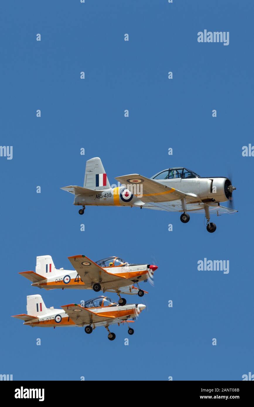 Commonwealth Aircraft Corporation CA-25 Winjeel principaux aéronefs CT-4A deux formateurs de l'air en formation. Banque D'Images