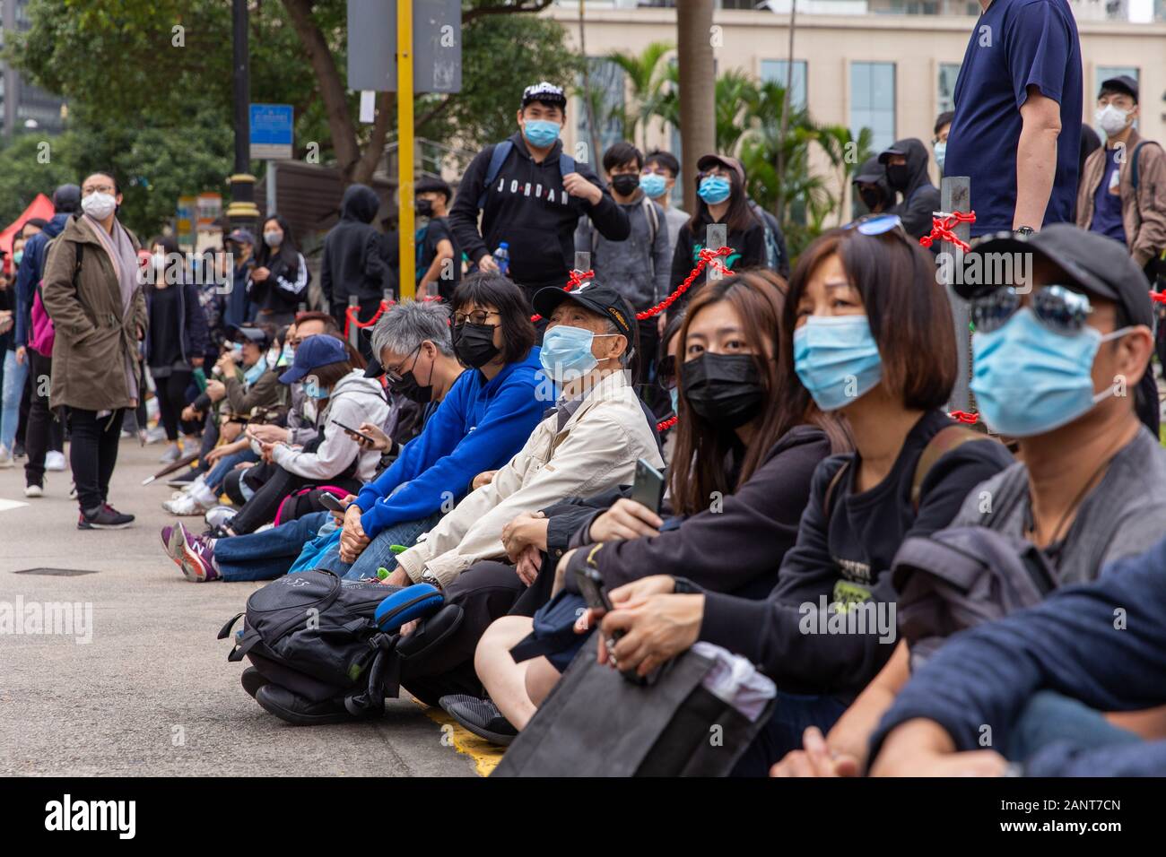 Hong Kong, Chine. 19 Jan, 2020. Hong Kong - Protestation siège universel sur communistes rassemblement à Chater Garden, Central, Hong Kong. Crédit : David Ogg/Alamy Live News Banque D'Images