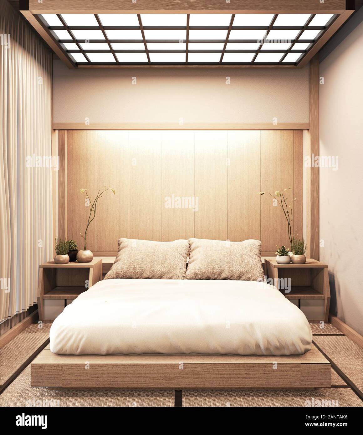 Luxe intérieur chambre à coucher moderne de style japonais, des maquettes,  de la conception la plus belle. Le rendu 3D Photo Stock - Alamy