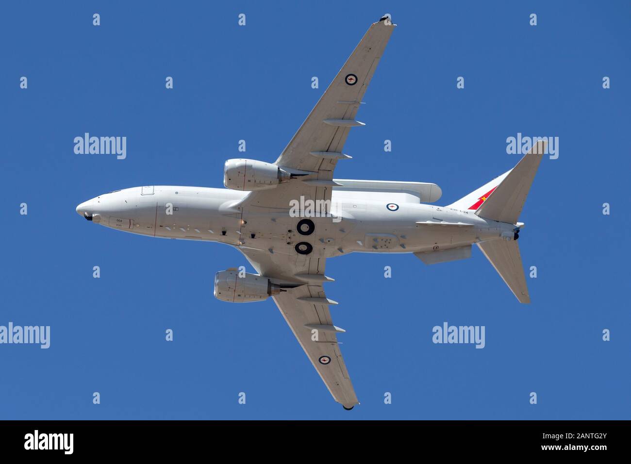 Royal Australian Air Force (RAAF) Boeing E-7A30-004 Wedgetail AEW&C Un bi-moteur système aéroporté de détection lointaine et de contrôle des aéronefs. Banque D'Images