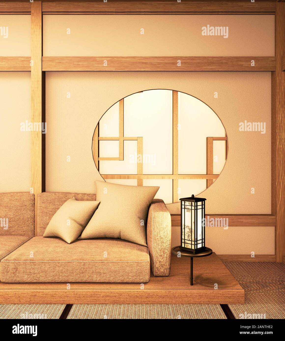 De l'intérieur chinois avec fenêtre cercle design en bois idée de prix au  Japon et tatami. Le rendu 3D Photo Stock - Alamy