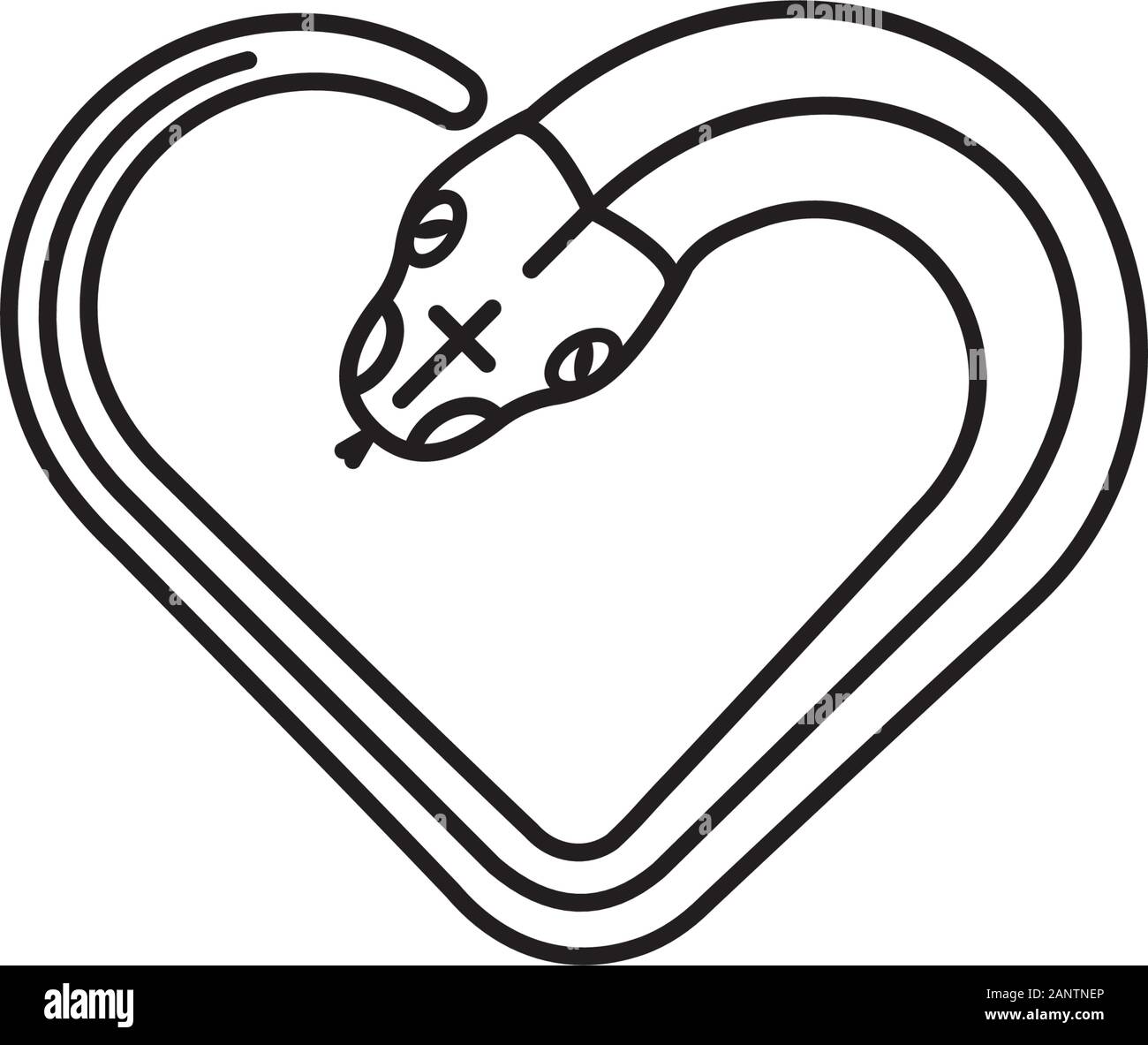 Serpent dans l'icône Contour forme coeur. Reptile isolés vecteur de couleur symbole. Illustration de Vecteur