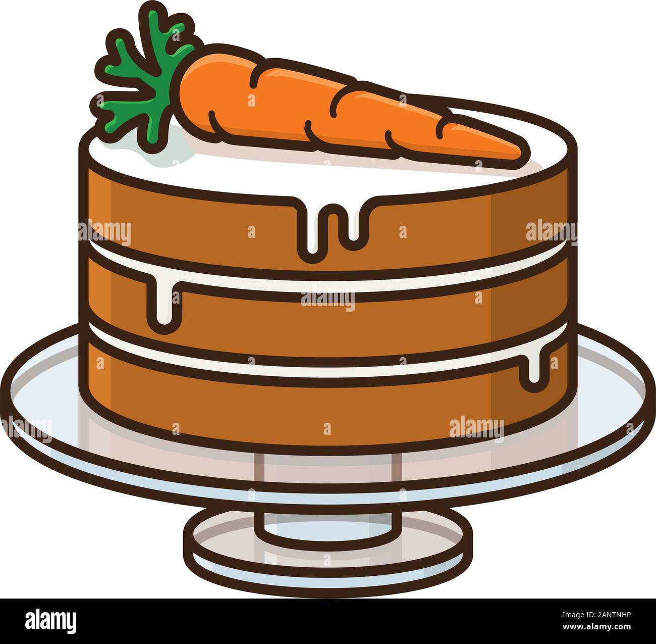 Gâteau de carotte sur plateau en verre couleur isolé vector illustration. Pâtisserie et un aliment sucré symbole. Illustration de Vecteur