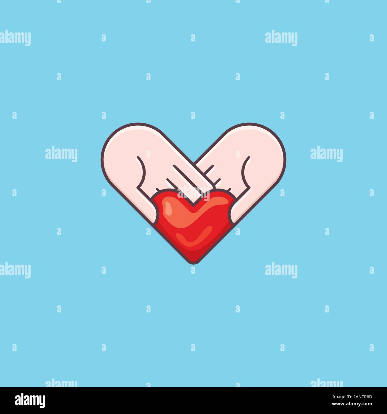 Deux mains holding heart vector illustration pour la Journée des donateurs le 14 février. Valentines Day ou le don d'organe symbole conceptuel. Illustration de Vecteur