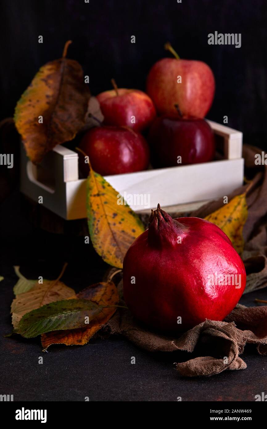 La vie encore d'automne avec les pommes et Grenade Banque D'Images