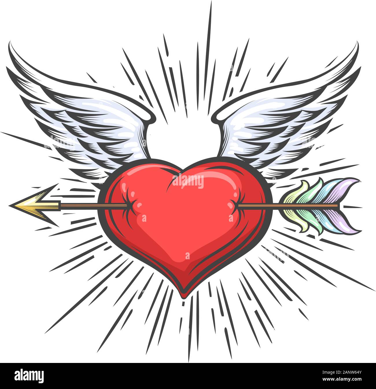 Tatouage Coeur Avec Des Ailes Coeur avec des ailes percé par Arrow tatouage en style rétro. Vector  illustration Image Vectorielle Stock - Alamy
