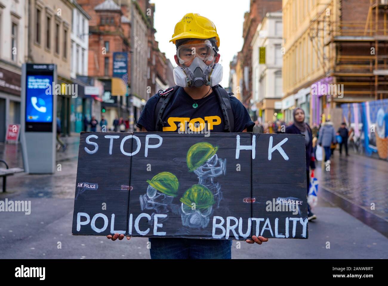 Glasgow, Ecosse, Royaume-Uni. 19 janvier, 2020. Étudiants de Hong Kong et d'Amnesty International, une manifestation pro-démocratie sur Sauchiehall Street dans le centre-ville de Glasgow. La protestation a été l'un des nombreux dans les villes du monde entier pour protester contre la politique anti-démocratique du Parti communiste chinois. Iain Masterton/Alamy Live News. Banque D'Images