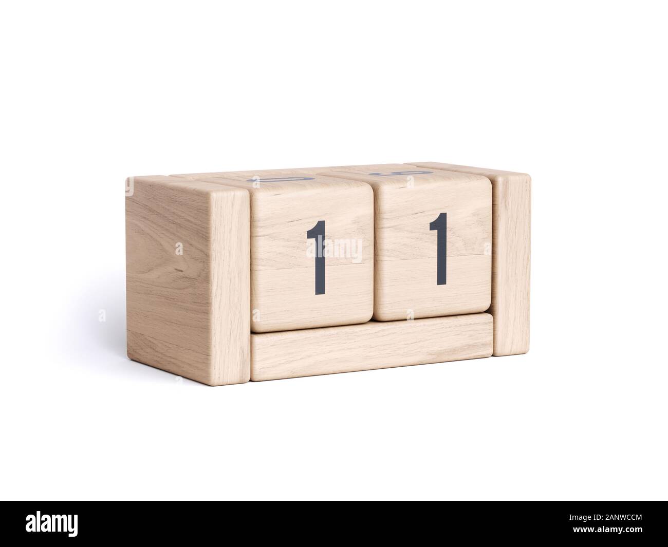 Cale en bois cube date jour calendrier. D'affaires et de rappel de l'organiseur concept. Le rendu 3d illustration isolé sur fond blanc Banque D'Images