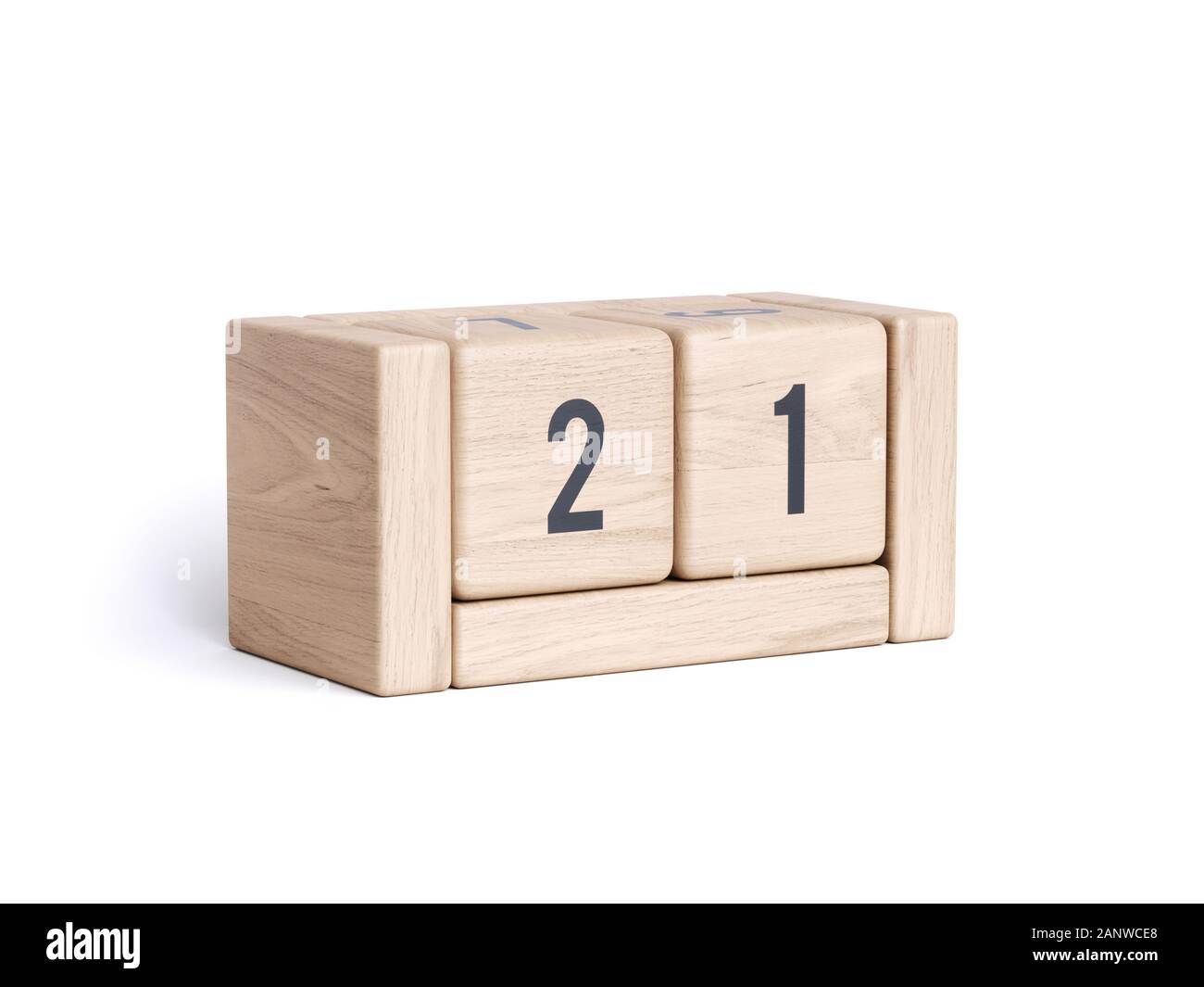 Cale en bois cube date jour calendrier. D'affaires et de rappel de l'organiseur concept. Le rendu 3d illustration isolé sur fond blanc Banque D'Images