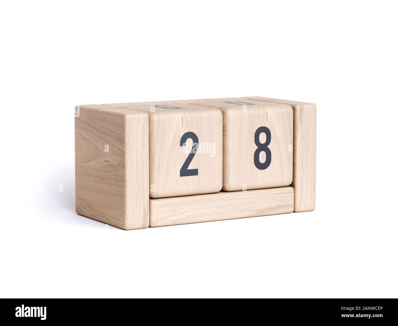 Cale en bois cube date jour calendrier. D'affaires et de rappel de l'organiseur concept. Le rendu 3d illustration isolé sur fond blanc Banque D'Images