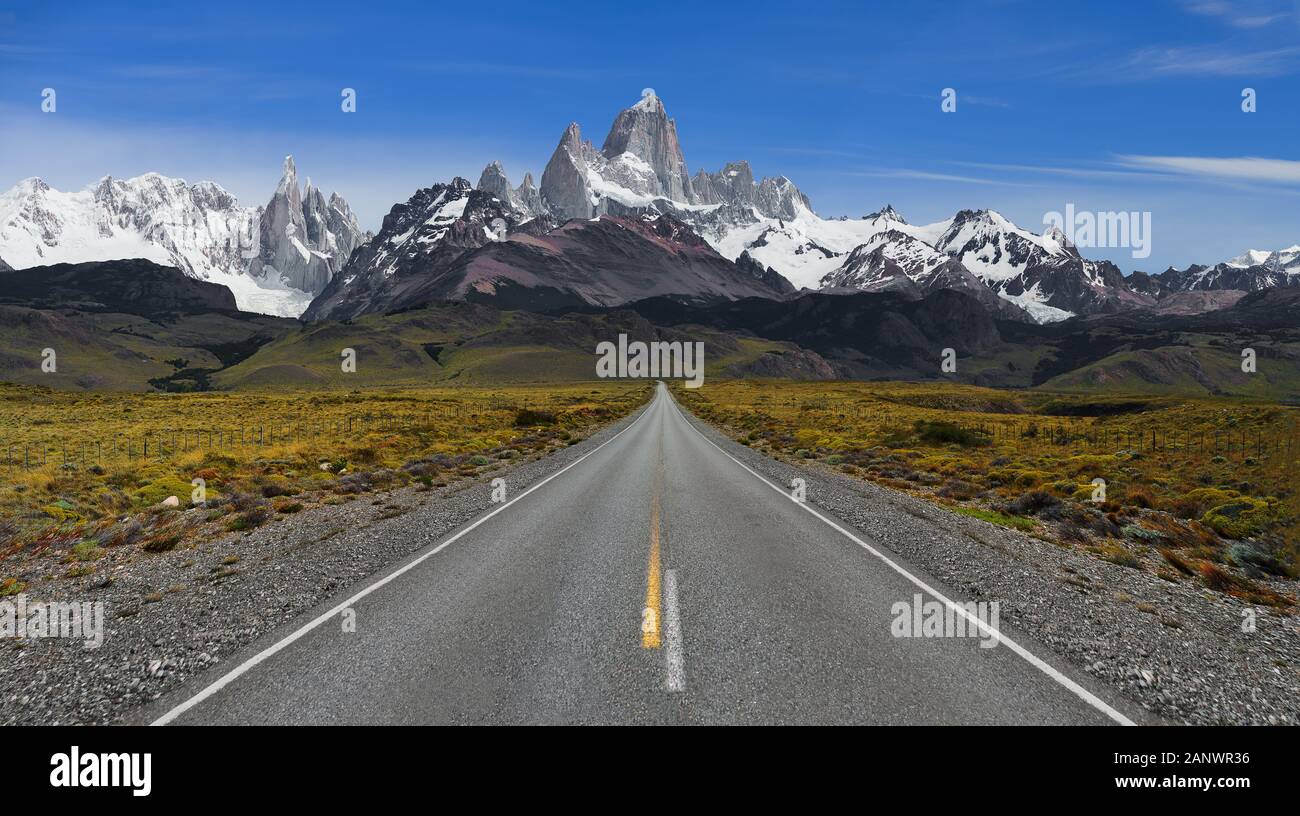 La route d'El Chalten - Mt Fitzroy dans toutes ses gloire Banque D'Images