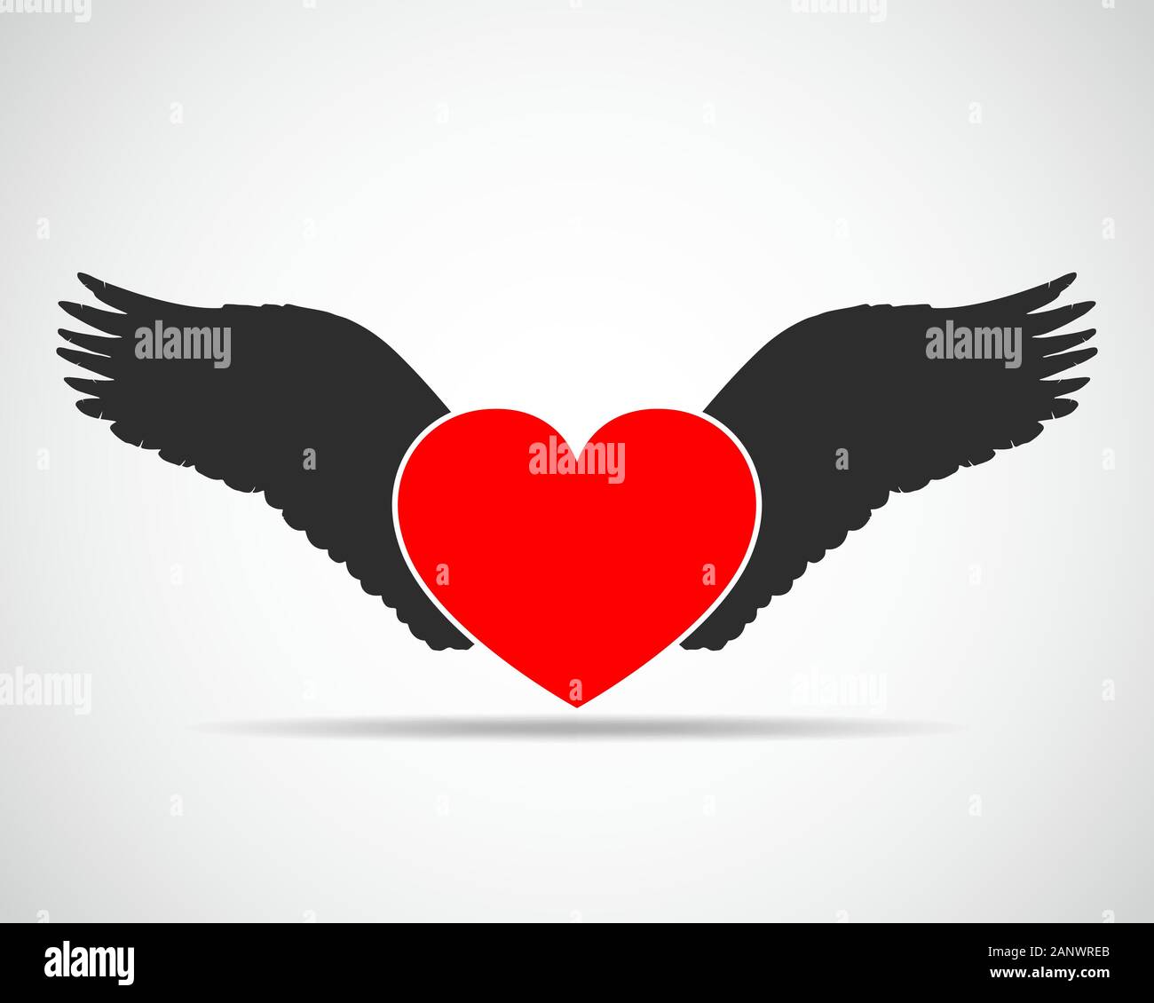 Icône de cœur ailé. Coeur rouge avec des ailes noir isolé sur fond clair. Vector illustration. Illustration de Vecteur