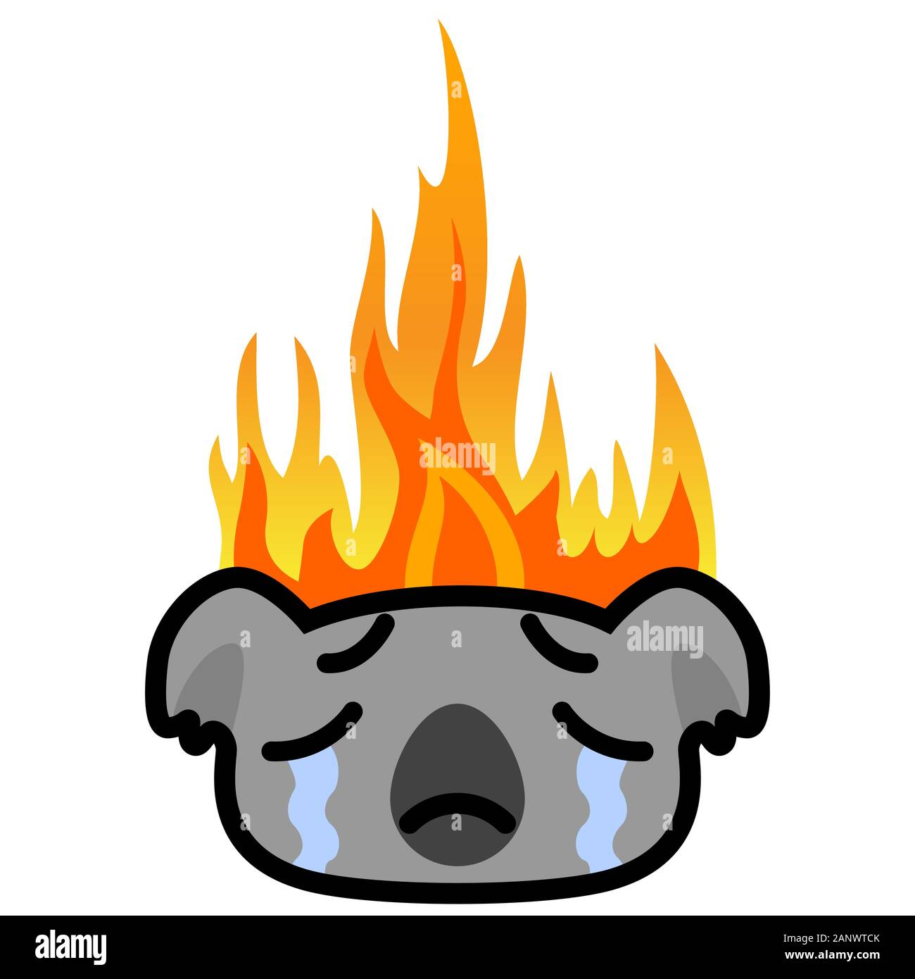 L'icône pleurant sur fond d'incendie koala. Cartoon vector illustration. Illustration de Vecteur