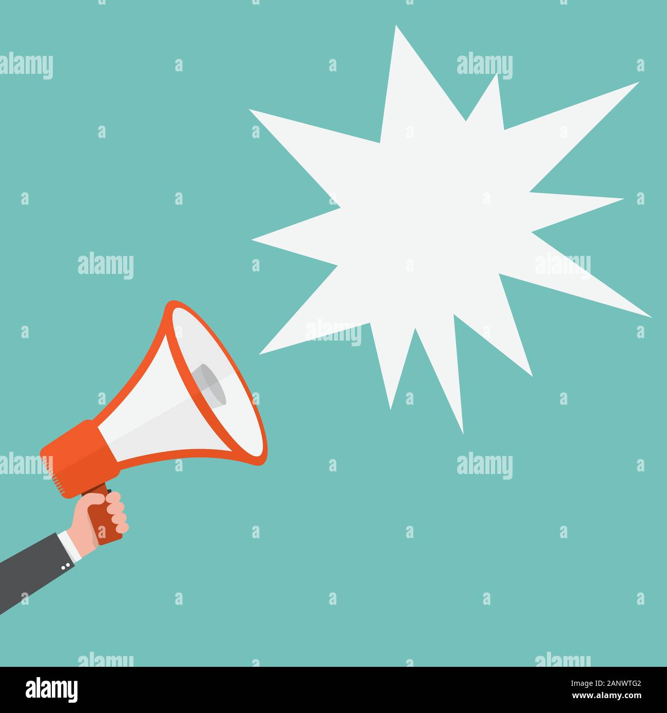 Haut-parleur ou megaphone icon. Mégaphone rouge dans la main avec résumé exposé bulle, sur fond de couleur. Vector illustration. Illustration de Vecteur