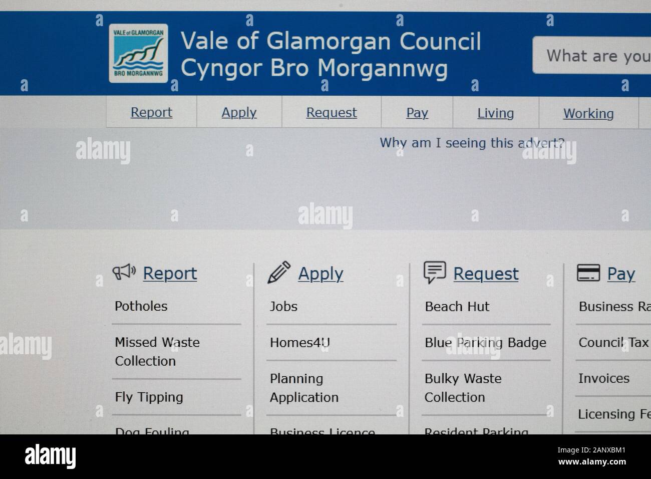 Vale of Glamorgan site du Conseil, capture d'écran Banque D'Images