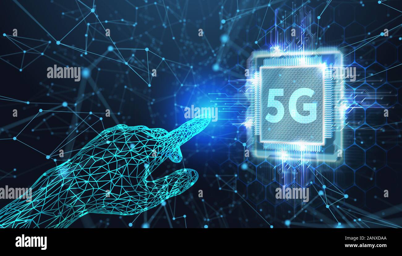 Le concept de réseau 5G, accès haut débit à l'Internet mobile, les réseaux de nouvelle génération. Les entreprises, la technologie moderne, Internet et réseau concept. Banque D'Images