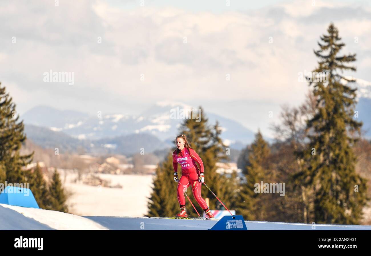 Le Chenit, Vallee de Joux Cross-country Centre. 19 Jan, 2020. Vesna Pantic de Bosnie-Herzégovine est en concurrence au cours de la qualification des femmes de sprint de ski de fond à la 3e Jeux Olympiques de la jeunesse d'hiver, à Vallee de Joux Cross-country Centre, Suisse, le 19 janvier 2020. Huiwo Crédit : Wu/Xinhua/Alamy Live News Banque D'Images