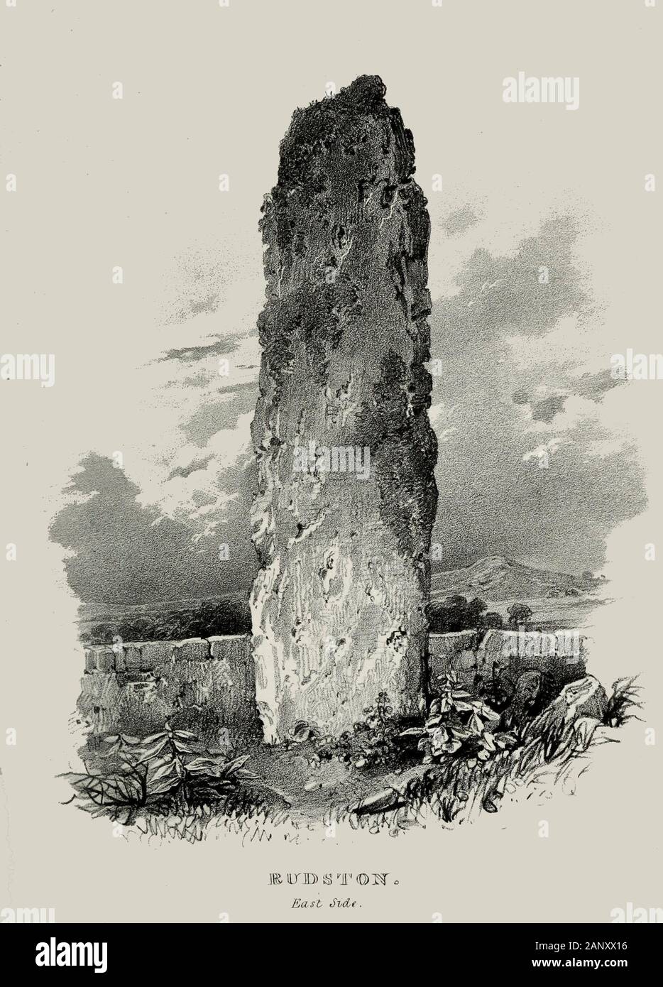 Rudston Monolith - Côté est, vers 1825 Banque D'Images