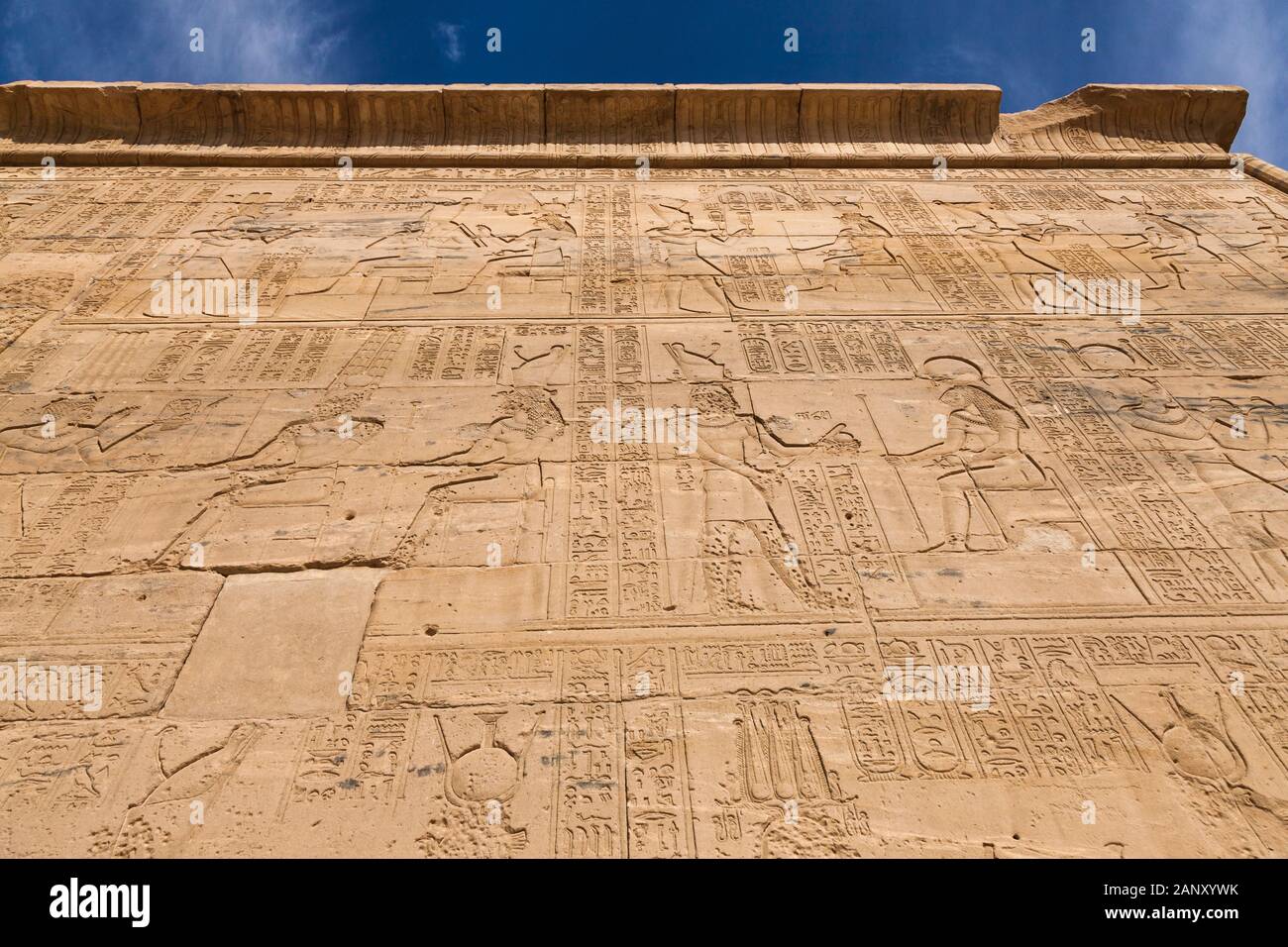 Relief et inscription du Temple d'Isis Philae, aussi Temple de la Philae, Ile d'Agilkia au lac Nasser, Assouan, Egypte, Afrique du Nord, Afrique Banque D'Images