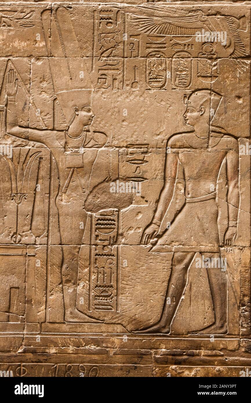 Temple de Louxor, relief et inscription à l'intérieur du temple, Louxor, Egypte, Afrique du Nord, Afrique Banque D'Images