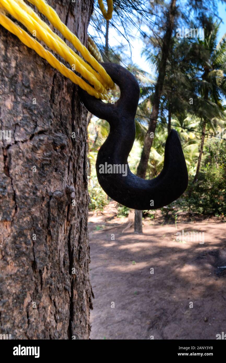 Crochet métallique attaché à l'arbre Banque D'Images