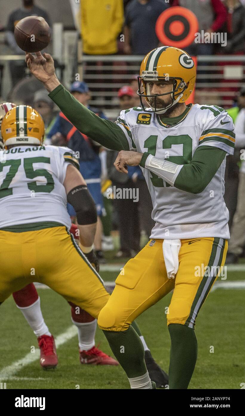 Santa Clara, Californie, États-Unis. 19 Jan, 2020. Green Bay Packers quarterback Aaron Rodgers (12) le dimanche, Janvier 19, 2020, au stade de Lévis à Santa Clara, en Californie. Les 49ers défait les packers 37-20 dans le NFC Championship match. Crédit : Al Golub/ZUMA/Alamy Fil Live News Banque D'Images