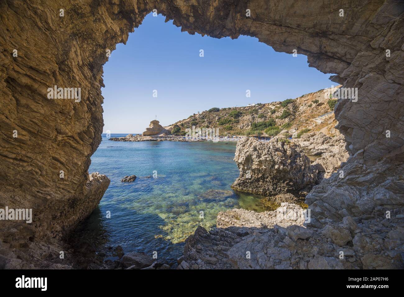 Paysage de Grande Blue Blue Sky Beach Beach (plage secrète), Rhodes, Grèce Banque D'Images