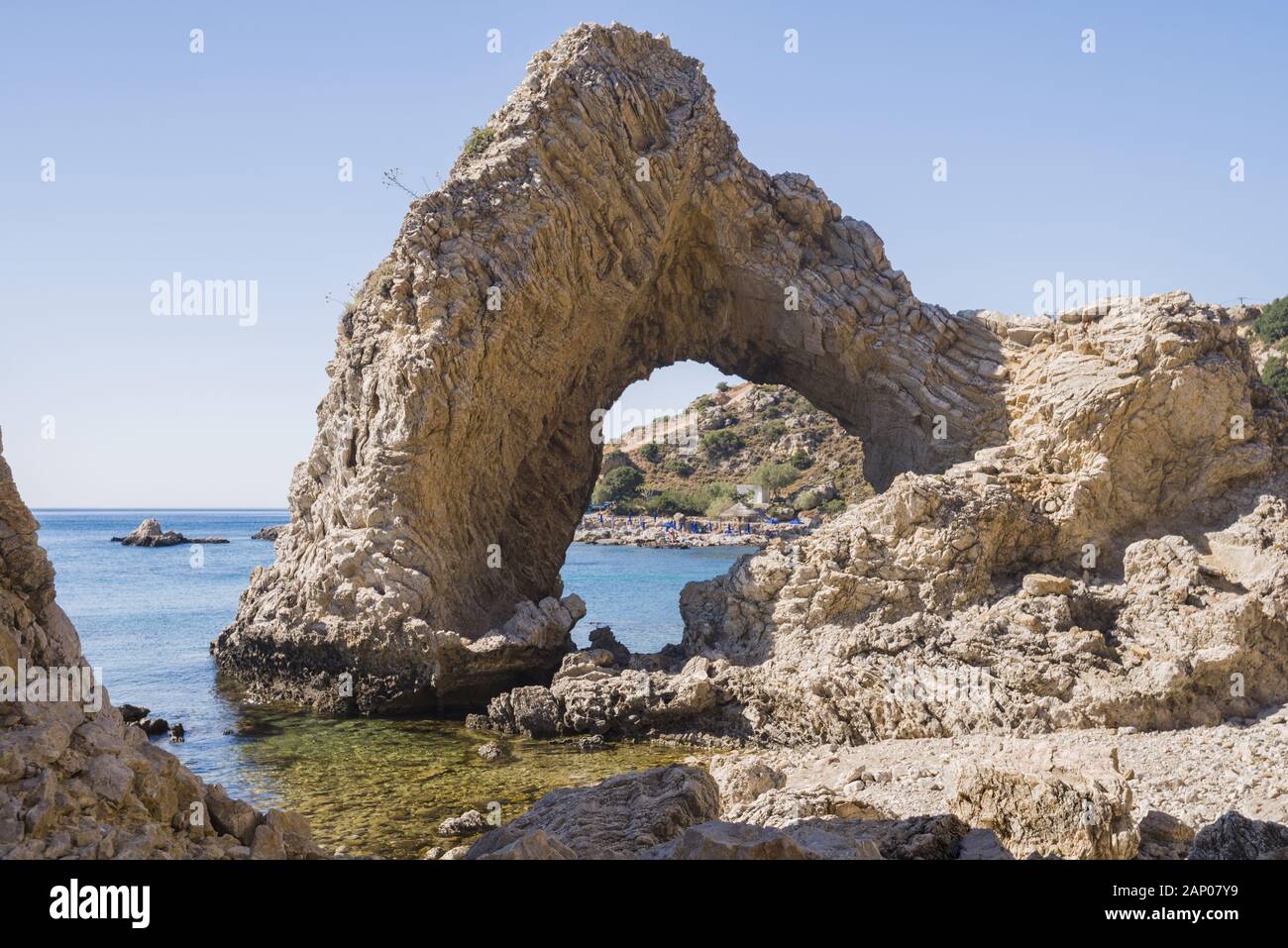 Paysage de Grande Blue Blue Sky Beach Beach (plage secrète), Rhodes, Grèce Banque D'Images