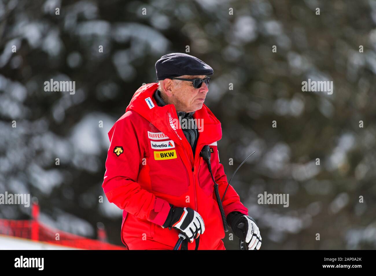 Moniteur de ski séjour légende Karl Frehsner, Wengen, Oberland Bernois, Suisse Banque D'Images