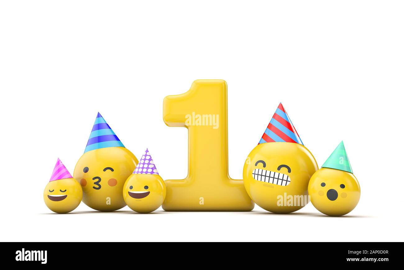 Emoji numéro 1 d'anniversaire célébration. 3D Render Photo Stock - Alamy