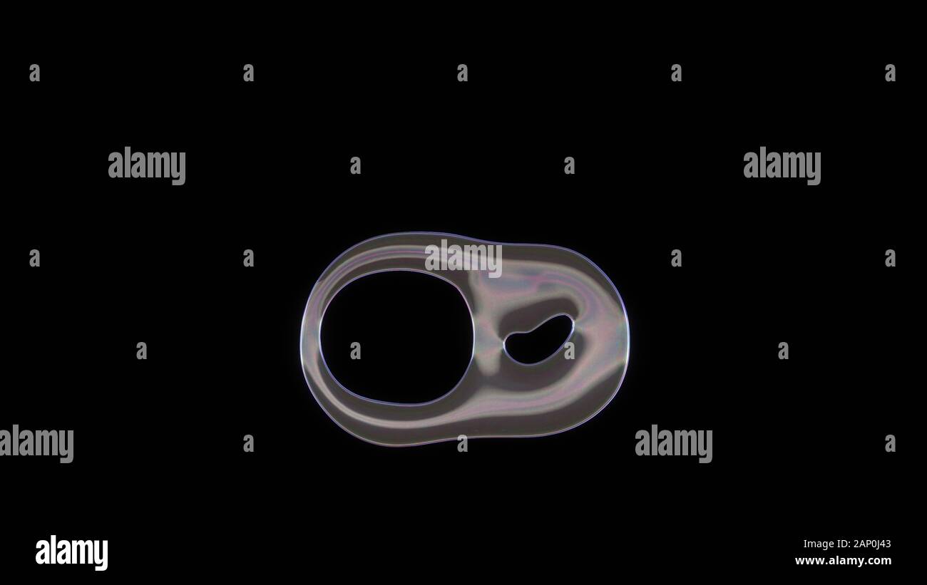 Le rendu 3D de bulle de savon transparent déformée en forme de symbole de bouton interrupteur avec coche isolé sur fond noir Banque D'Images