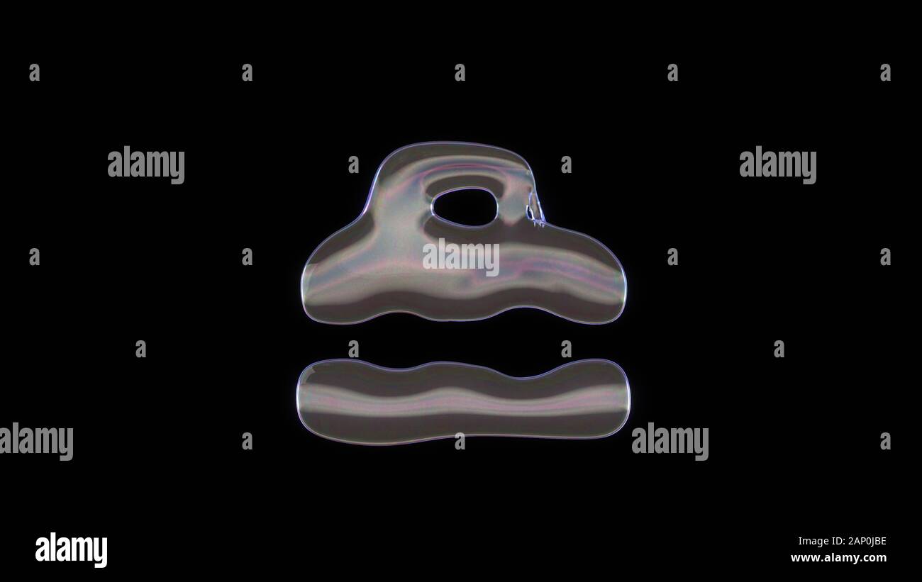 Le rendu 3D de bulle de savon transparent déformée en forme de symbole de toolbox isolé sur fond noir Banque D'Images
