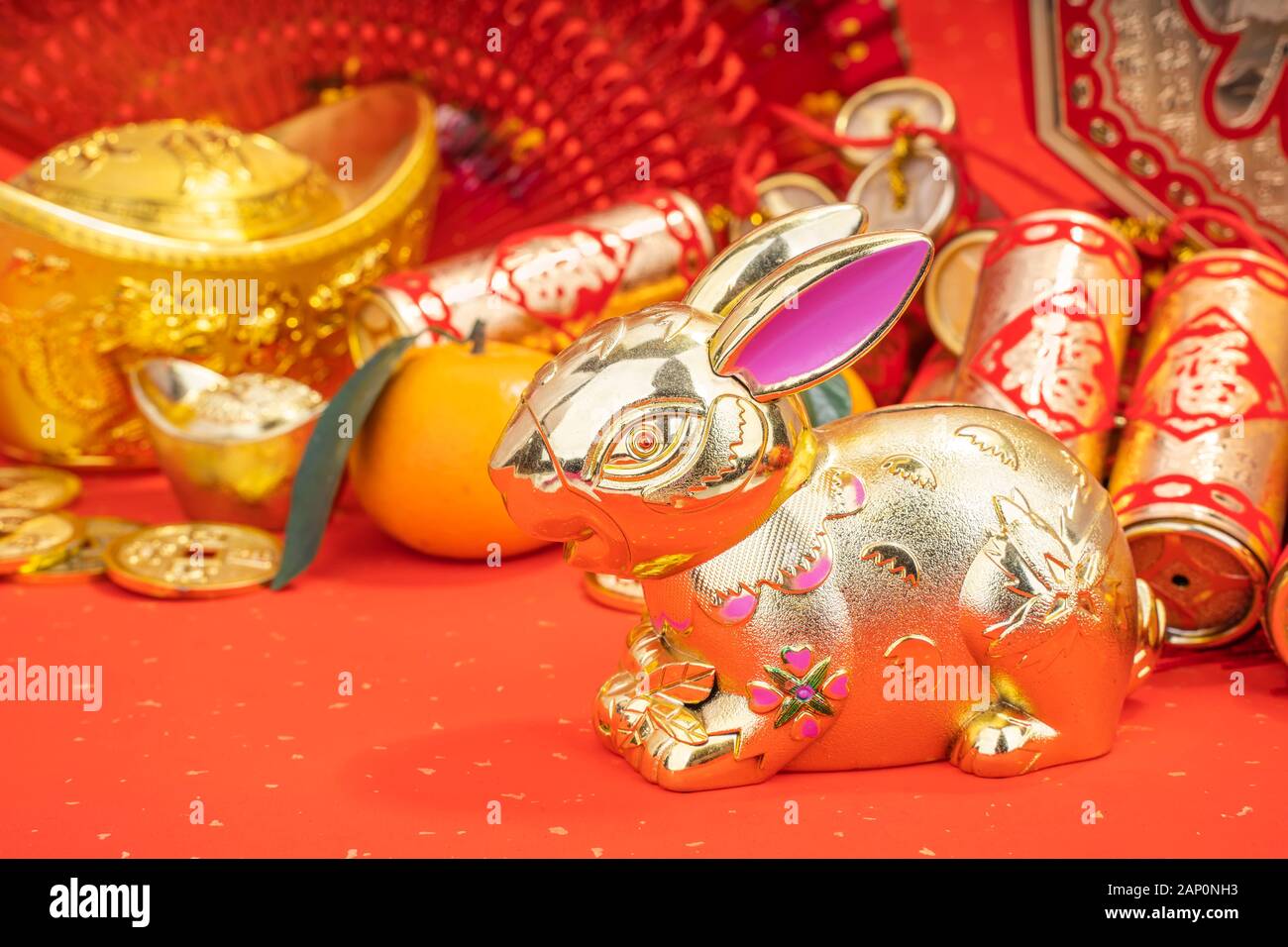 Salutations pour le Nouvel An chinois Le lapin,traduction calligraphie chinoise:bon bénir pour le nouvel an Banque D'Images